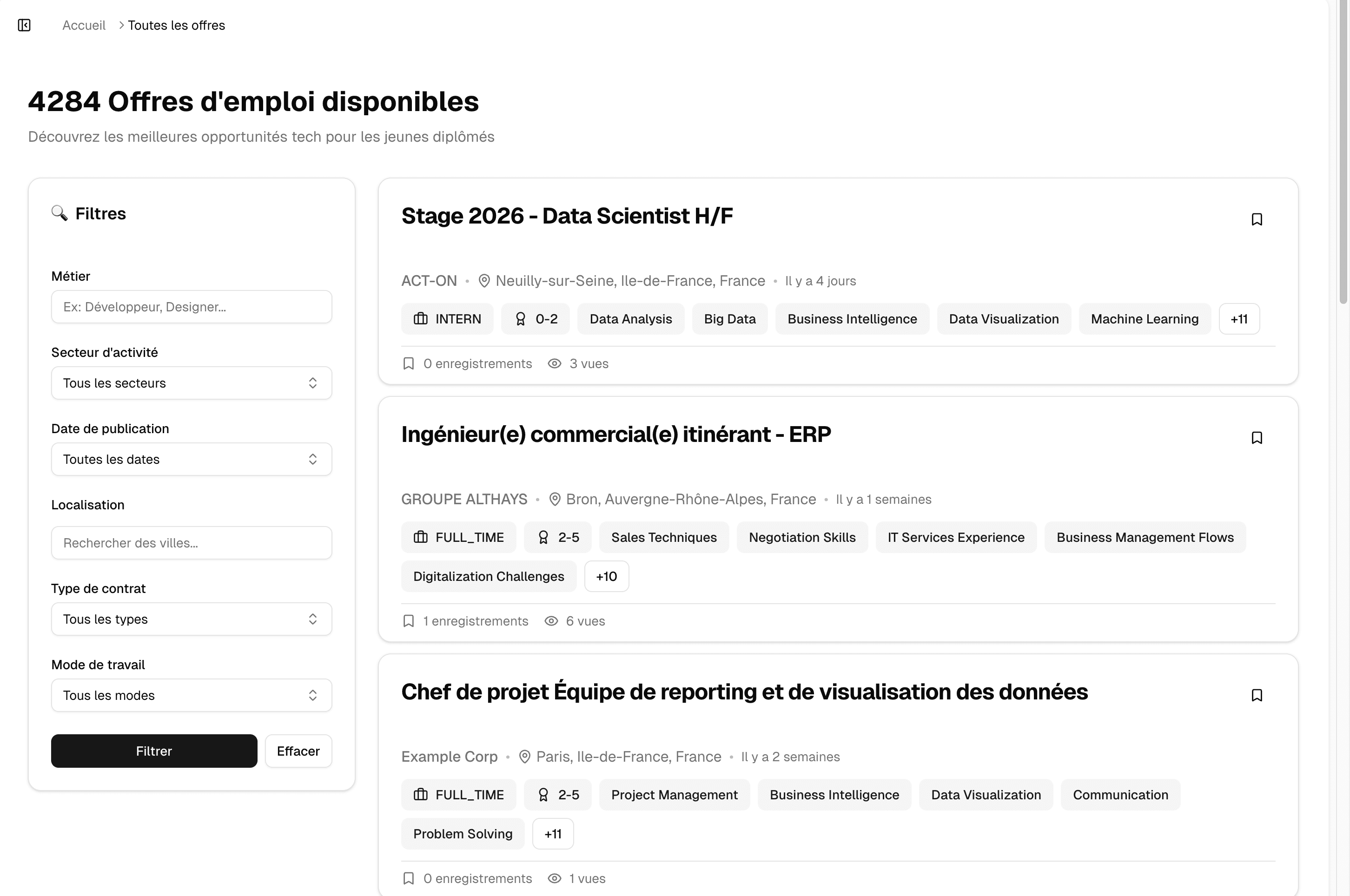 Offres d'emploi recommandées par IA